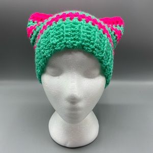 Cat beanie hat crochet kawaii handmade new pink turquoise